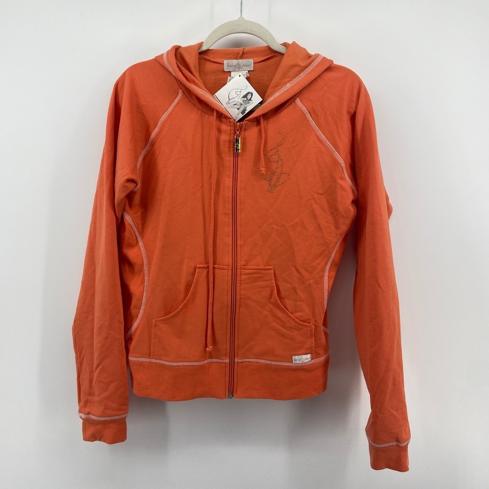 Vintage Baby Phat Orange Rhinestone Zip Up Hoodie Y2K Kimora Lee Simmons Large